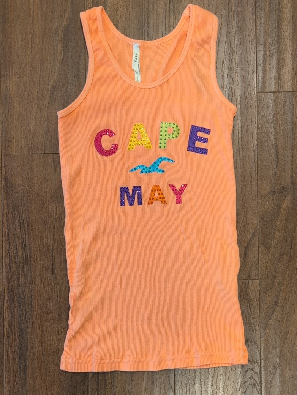 Cape May New Jersey Exist Coral Orange Tank Top with Multicolor Cape May Letters